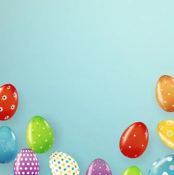 Easter poster template with 3d realistic Easter eggs. Template for advertisin Stock Illustration
