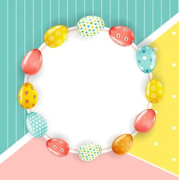 Easter poster template with 3d realistic Easter eggs. Template for advertisin Stock Illustration