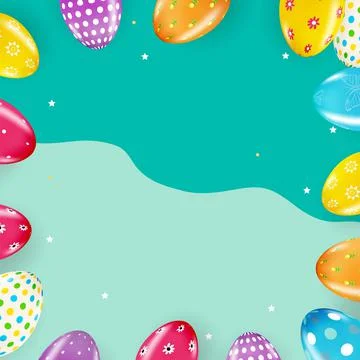 Easter poster template with 3d realistic Easter eggs. Template for advertisin Stock Illustration