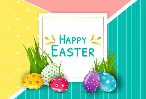 Easter poster template with 3d realistic Easter eggs. Template for advertisin Stock Illustration