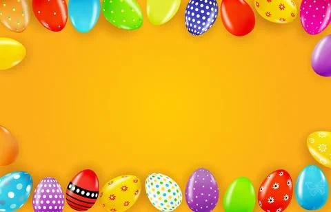 Easter poster template with 3d realistic Easter eggs. Template for advertisin Stock Illustration