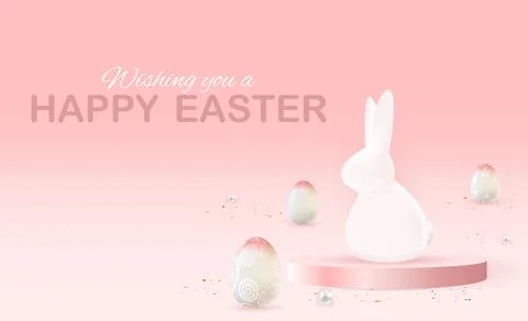 Easter poster template with 3d realistic Easter eggs. Template for advertisin Stock Illustration
