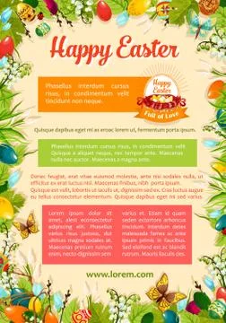 Easter poster template with egg and floral frame Illustrazione stock