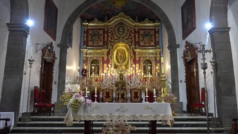 Easter prayer lord's table in beautiful church of Los Lianos, La Palma - Spain Video stock 108830229