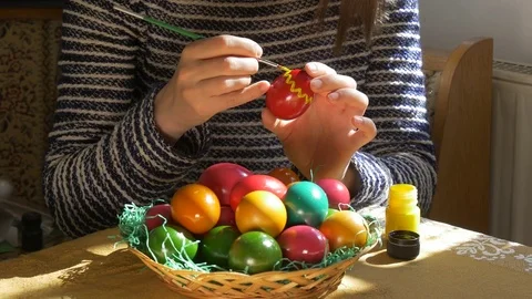 Easter preparation, coloring eggs Stock Footage 73456225