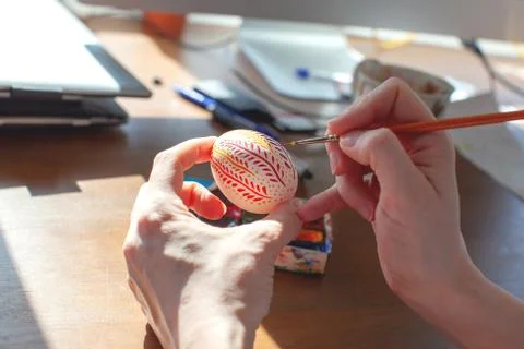 Easter preparation, egg painted. Stock Photos