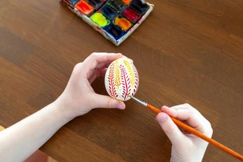Easter preparation, egg painted. Stock Photos
