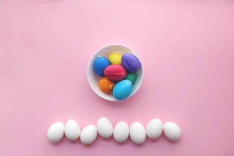 Easter preparation on pink background. Stock Photos
