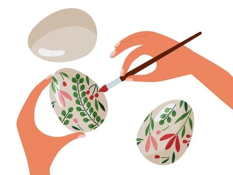 Easter preparations. Human hands coloring Easter egg with paint brush. Easter Stock Illustration