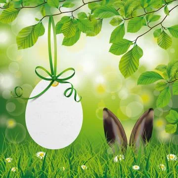 Easter Price Sticker Egg Hare Ears Beech Twigs Stock Illustration