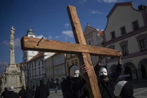 Easter procession amid coronavirus in Czech Republic, Trebon - 02 Apr 2021 Stock Photos