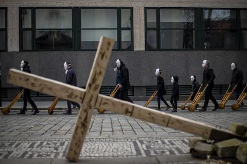 Easter procession amid coronavirus in Czech Republic, Trebon - 02 Apr 2021 스톡 사진
