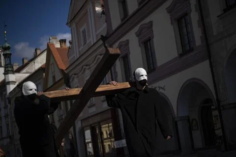 Easter procession amid coronavirus in Czech Republic, Trebon - 02 Apr 2021 Stock Photos