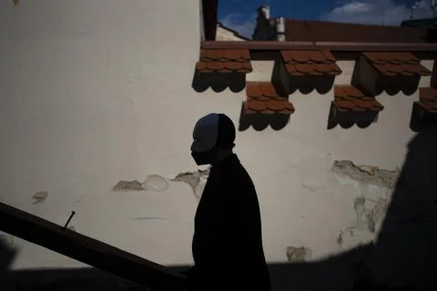 Easter procession amid coronavirus in Czech Republic, Trebon - 02 Apr 2021 스톡 사진