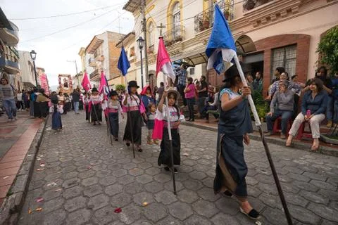 Easter procession in Cotacachi Ecuador Stock Photos