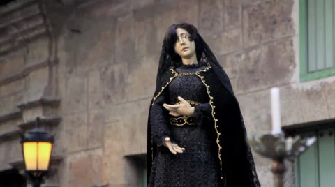 Easter procession with people, statue of Virgin Mary, Havana, Cuba Video stock 22863718
