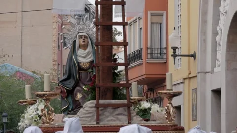 Easter Procession with Religious Icon in Alicante, Spain Stock Footage 332280727