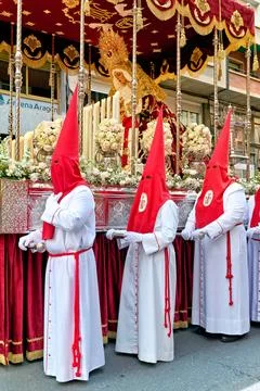 Easter processions in Zaragoza, Spain during Holy Week events Stock Photos