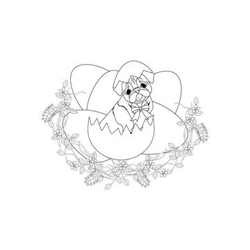 Easter Pug in egg cute animal outline 스톡 일러스트