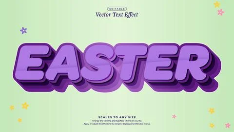 Easter purple 3d text effect with layered extruded shadow, pale green backg.. Stock Illustration