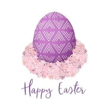 Easter purple egg. Decorated festive egg with simple abstract decoration. Spr Stock Illustration