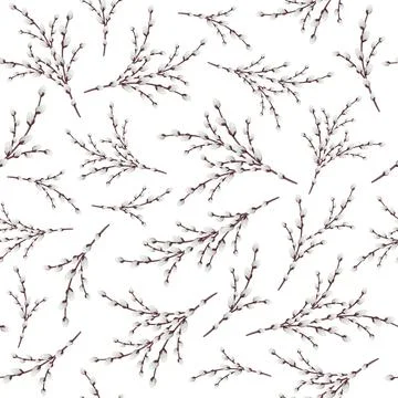 Easter pussy willows branches. Seamless spring background Stock Illustration
