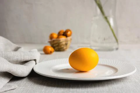 Easter quail eggs on a gray background Stock Photos