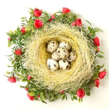 Easter quail eggs in the nest Foto stock