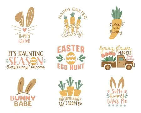 Easter quotes set. Vector illustration of simple flat style Easter badge designs Illustrazione stock