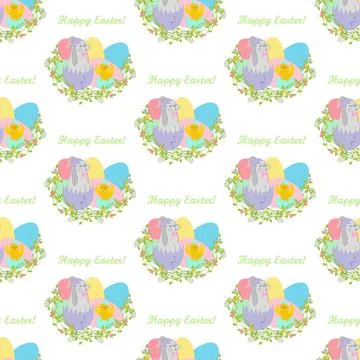 Easter rabbit and chicken in egg seamless pattern 스톡 일러스트