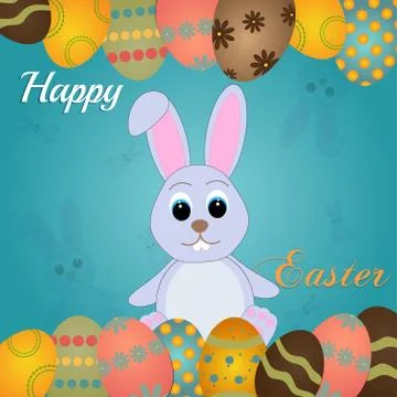 Easter rabbit and egg in grass Stock Illustration