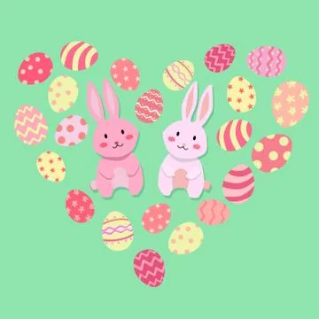 Easter Rabbit and Egg Valentine Heart Shape Vector Stock Illustration