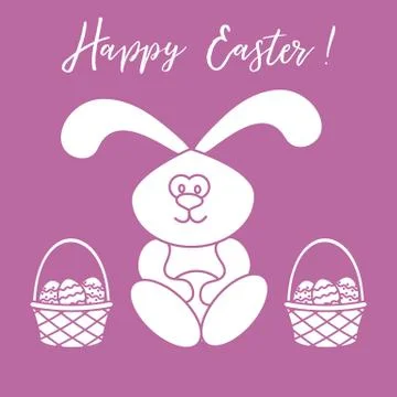 Easter rabbit and two baskets of decorated eggs. Stock Illustration
