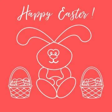 Easter rabbit and two baskets of decorated eggs. Stock Illustration