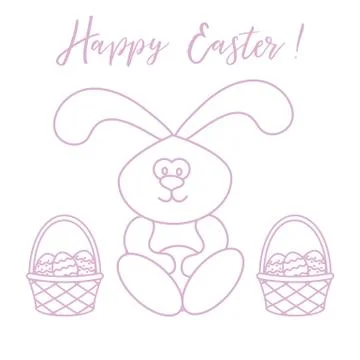 Easter rabbit and two baskets of decorated eggs. Illustrazione stock