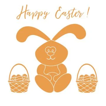 Easter rabbit and two baskets of decorated eggs. 库存插图