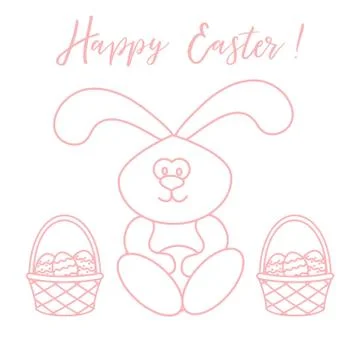 Easter rabbit and two baskets of decorated eggs. Stock Illustration