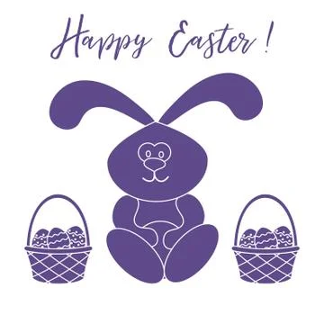 Easter rabbit and two baskets of decorated eggs. Illustrazione stock