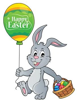 Easter rabbit with balloon image Illustrazione stock
