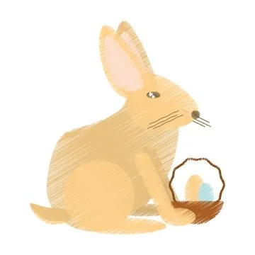 Easter rabbit with basket eggs icon Stock Illustration