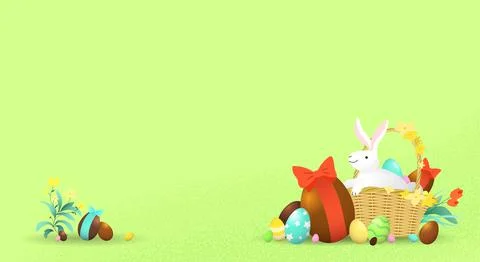 Easter rabbit in basket with eggs Stock Illustration