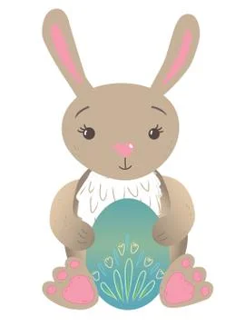 Easter rabbit with blue egg. Greeting card design. イラスト素材