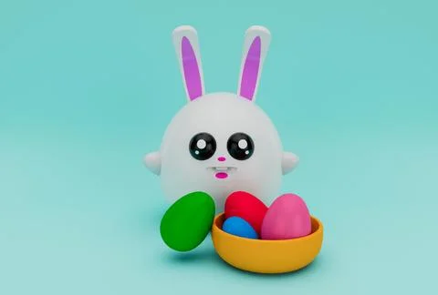 Easter rabbit bunny minimal 3d rendering on Bermuda color background Stock Illustration