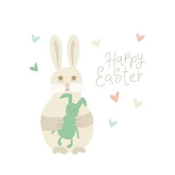 Easter rabbit, bunny minimalistic style with lettering sign. Vector stock Stock Illustration