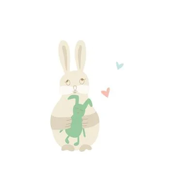 Easter rabbit, bunny minimalistic style with. Vector stock illustration isolated Stock Illustration