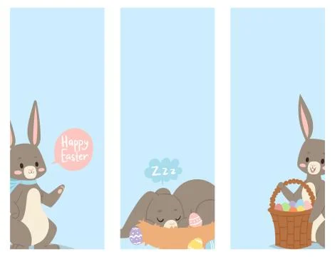 Easter rabbit character bunny different cards pose vector cute happy spring Stockillustratie