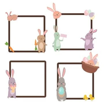 Easter rabbit character bunny different cards pose vector cute happy animal set Stockillustratie