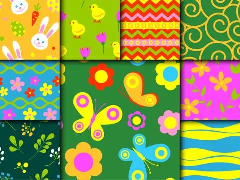 Easter rabbit character bunny seamless pattern background vector cute happy Illustrazione stock