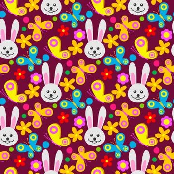 Easter rabbit character bunny seamless pattern background vector cute happy Illustrazione stock