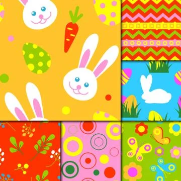 Easter rabbit character bunny seamless pattern background vector cute happy 스톡 일러스트
